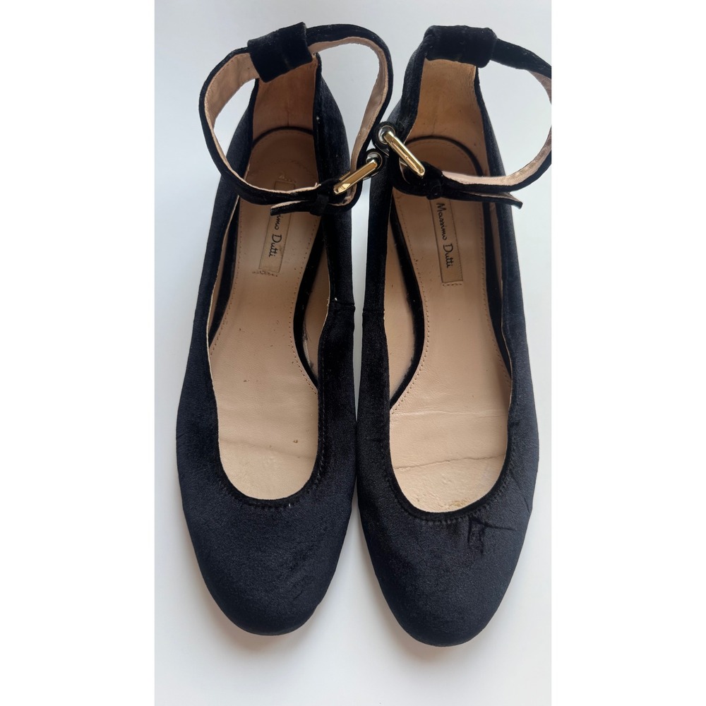 Massimo Dutti Black Velvet Pearl Embellished Ankle Strap Ballet Flats Size EU 38